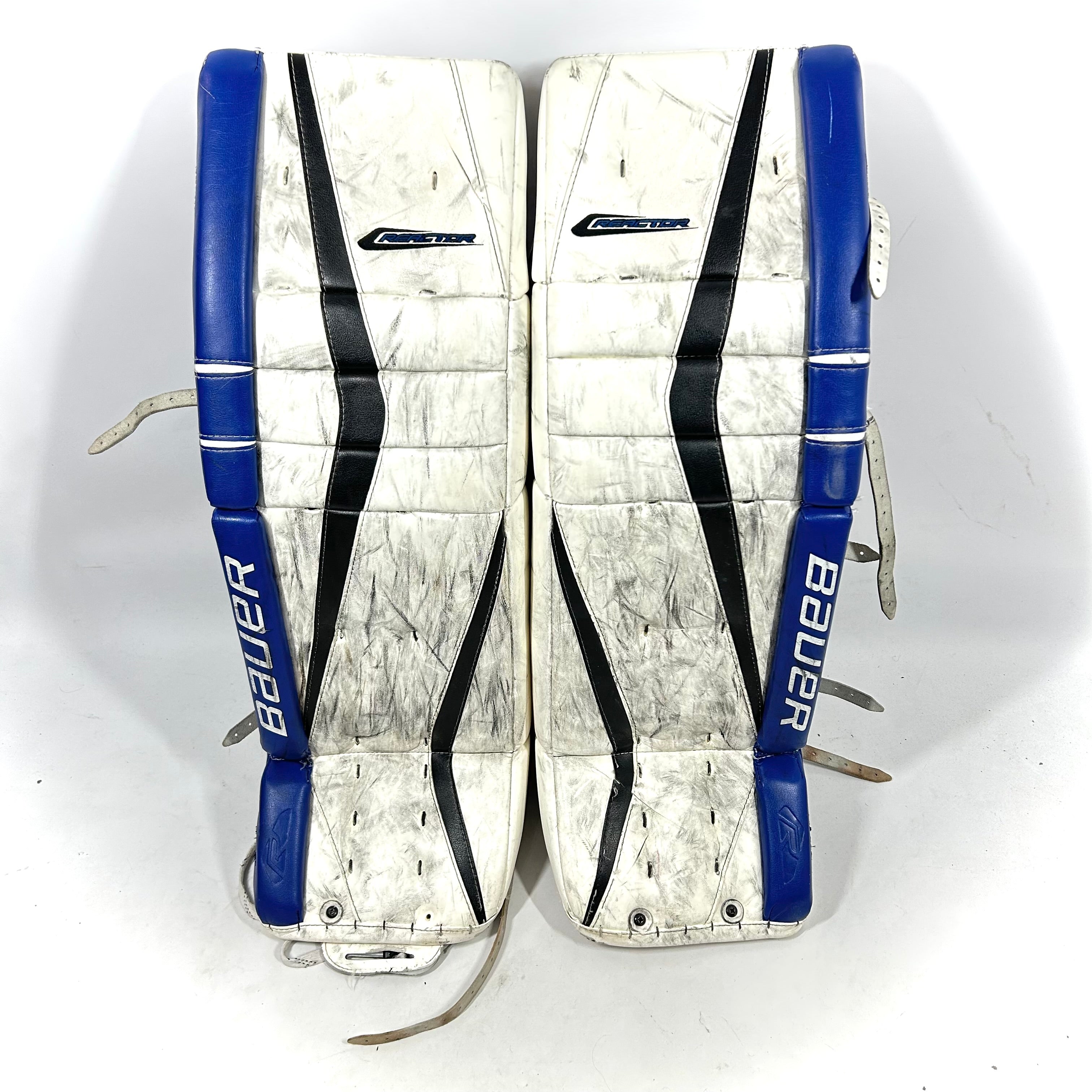 Bauer Reactor 9000 - Jambières de gardien Pro Stock d'occasion (blanc/bleu/noir)